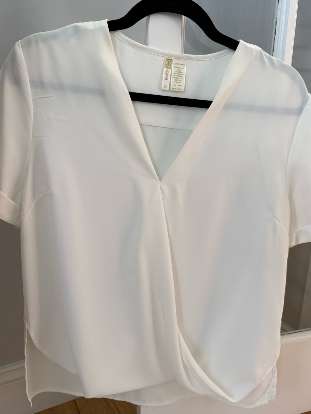 Japna White V-Neck Short Sleeve Wrap-Front Blouse